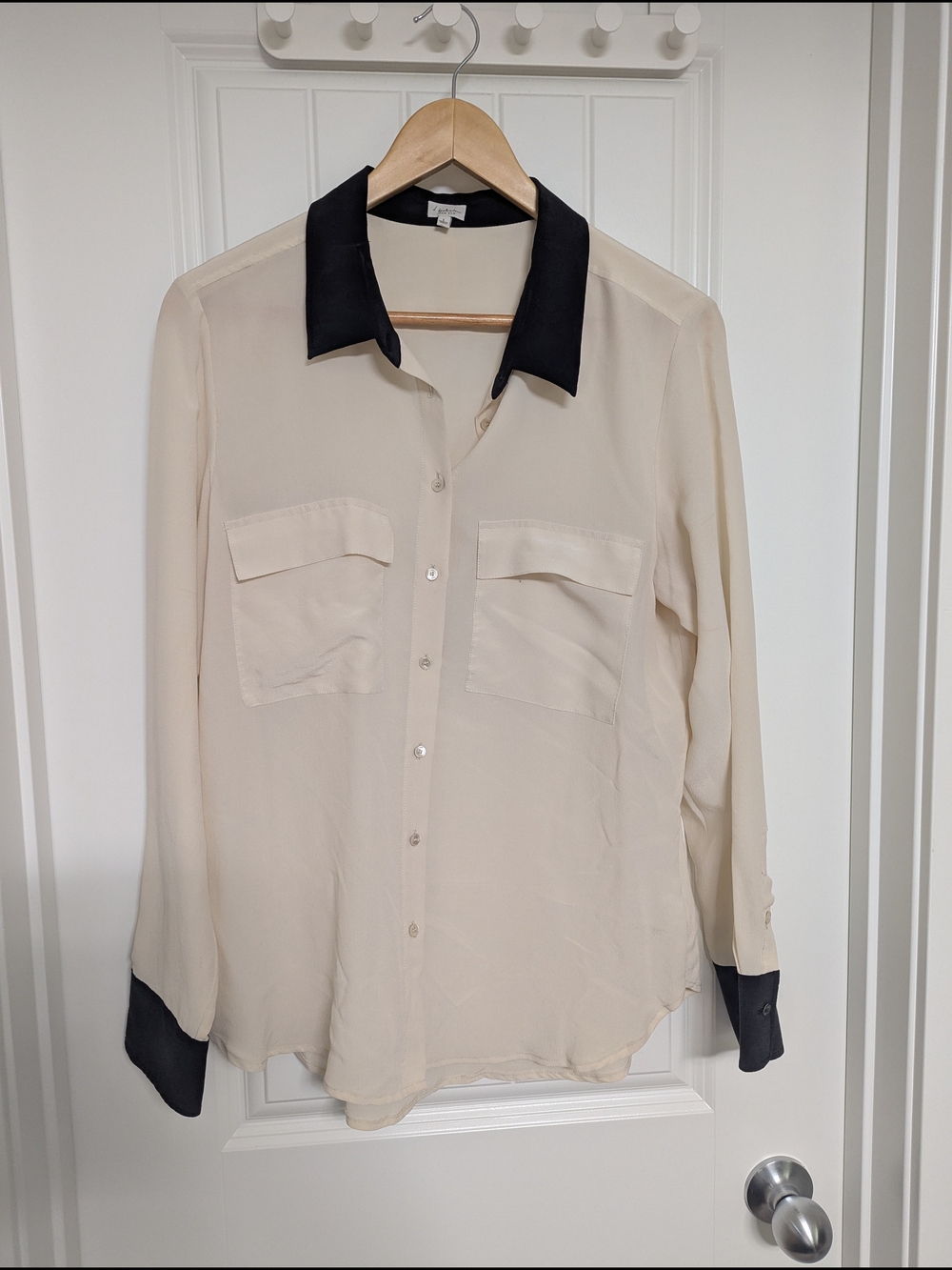 Aritzia Two-Tone Cream Blouse with Black Collar & Cuffs